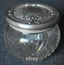 Fab Abp Cut Glass Vanity Jar Three Dimensional Sterling Silver Floral Ribbon LID