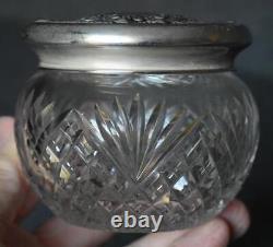 Fab Abp Cut Glass Vanity Jar Three Dimensional Sterling Silver Floral Ribbon LID