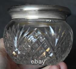 Fab Abp Cut Glass Vanity Jar Three Dimensional Sterling Silver Floral Ribbon LID