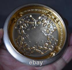 Fab Abp Cut Glass Vanity Jar Three Dimensional Sterling Silver Floral Ribbon LID