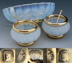 Fab Antique French 18k Gold on Sterling Silver Vermeil & Opaline Glass Open Salt