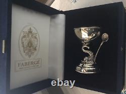 Faberge Caviar Presentoir Bowl Sterling Silver Stand with Blue Glass and Spoon