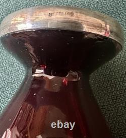 Fabulous Miniature 4 Ruby Red Glass Sterling Silver Overlay Vtg Nouveau Vase