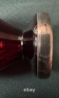 Fabulous Miniature 4 Ruby Red Glass Sterling Silver Overlay Vtg Nouveau Vase