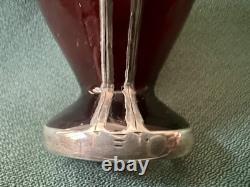 Fabulous Miniature 4 Ruby Red Glass Sterling Silver Overlay Vtg Nouveau Vase