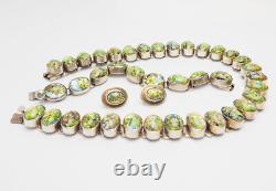 Fabulous vintage sterling silver green opal glass necklace earrings bracelet set