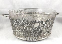 Figural Sterling & Etched Glass Ice Tub- 6 Diameter