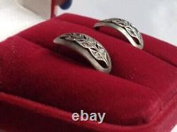 Fine Antique Art Soviet USSR Earrings Sterling Silver 925 Glass Women's Jewelry