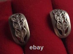 Fine Antique Art Soviet USSR Earrings Sterling Silver 925 Glass Women's Jewelry