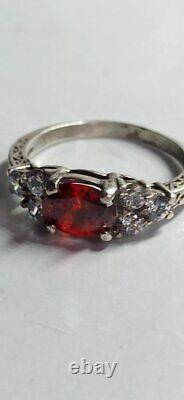 Fine Antique Soviet Ring Sterling Silver 925 Red Glass Women's Jewelry Size 8