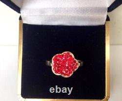 Fine Antique Soviet USSR Ring Sterling Silver 925 Red Glass Women's Size 7.5