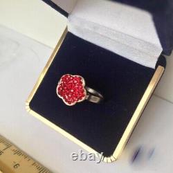 Fine Antique Soviet USSR Ring Sterling Silver 925 Red Glass Women's Size 7.5