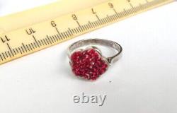 Fine Antique Soviet USSR Ring Sterling Silver 925 Red Glass Women's Size 7.5