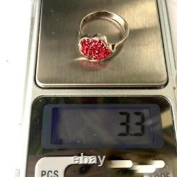 Fine Antique Soviet USSR Ring Sterling Silver 925 Red Glass Women's Size 7.5