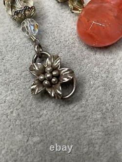 Fine Sterling Silver. 999 Shiana 3D Glass Beaded Flower Pendant Necklace