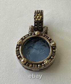 Flli Menegatti Sterling Silver, 18k And Carved Blue Venetian Glass Pendant