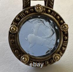 Flli Menegatti Sterling Silver, 18k And Carved Blue Venetian Glass Pendant