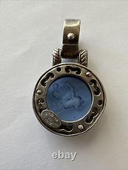 Flli Menegatti Sterling Silver, 18k And Carved Blue Venetian Glass Pendant