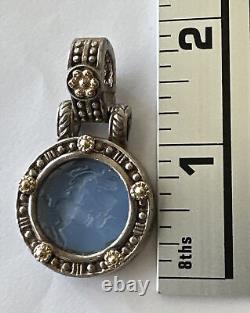 Flli Menegatti Sterling Silver, 18k And Carved Blue Venetian Glass Pendant