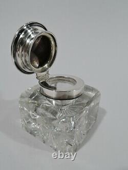Foster & Bailey Inkwell Antique Inkpot American Glass Sterling Silver Enamel