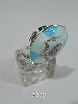 Foster & Bailey Inkwell Antique Inkpot American Glass Sterling Silver Enamel