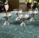 Four (4) Antique Sterling Silver Sherbet Dessert Dishes With Etched Glass Inserts