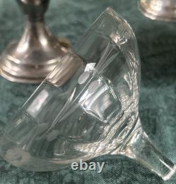 Four (4) Antique Sterling Silver Sherbet Dessert Dishes with Etched Glass Inserts