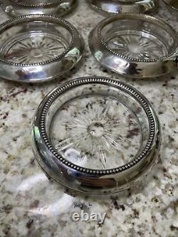 Frank M Whiting & Co Sterling Silver/Glass Coaster Set Of 13 3.75 Vintage #04
