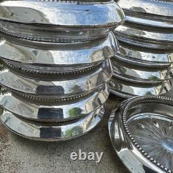 Frank Whiting Sterling Silver Glass Coasters Set of 11 #4 Beaded Rim Starburst