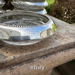 Frank Whiting Sterling Silver Glass Coasters Set of 11 #4 Beaded Rim Starburst