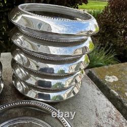 Frank Whiting Sterling Silver Glass Coasters Set of 11 #4 Beaded Rim Starburst