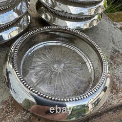 Frank Whiting Sterling Silver Glass Coasters Set of 11 #4 Beaded Rim Starburst