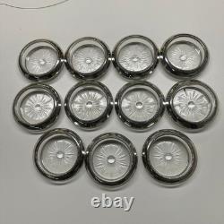 Frank Whiting Sterling Silver Glass Coasters Set of 11 #4 Beaded Rim Starburst