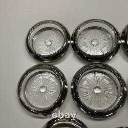 Frank Whiting Sterling Silver Glass Coasters Set of 11 #4 Beaded Rim Starburst