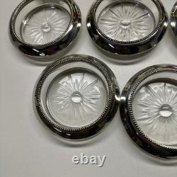 Frank Whiting Sterling Silver Glass Coasters Set of 11 #4 Beaded Rim Starburst