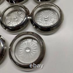 Frank Whiting Sterling Silver Glass Coasters Set of 11 #4 Beaded Rim Starburst