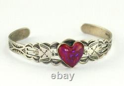 Fred Harvey Era RARE Stamped Sterling Dragon's Breath Heart Thunderbirds Cuff