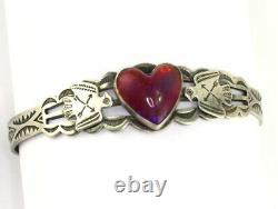 Fred Harvey Era RARE Stamped Sterling Dragon's Breath Heart Thunderbirds Cuff