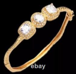 Freida Rothman 925 SS 14K YG Plated CZ Triple Pavé Station Bangle, Rare