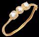 Freida Rothman 925 Ss 14k Yg Plated Cz Triple Pavé Station Bangle, Rare