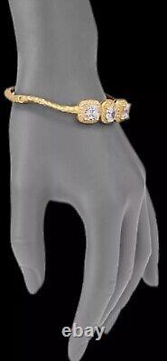 Freida Rothman 925 SS 14K YG Plated CZ Triple Pavé Station Bangle, Rare
