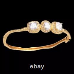 Freida Rothman 925 SS 14K YG Plated CZ Triple Pavé Station Bangle, Rare