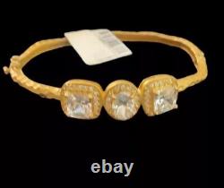 Freida Rothman 925 SS 14K YG Plated CZ Triple Pavé Station Bangle, Rare