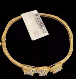 Freida Rothman 925 SS 14K YG Plated CZ Triple Pavé Station Bangle, Rare