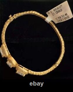 Freida Rothman 925 SS 14K YG Plated CZ Triple Pavé Station Bangle, Rare