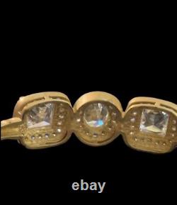 Freida Rothman 925 SS 14K YG Plated CZ Triple Pavé Station Bangle, Rare