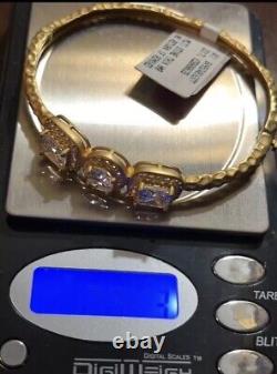 Freida Rothman 925 SS 14K YG Plated CZ Triple Pavé Station Bangle, Rare