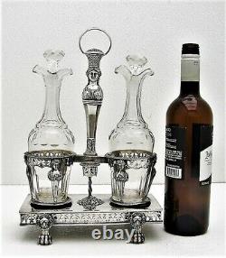 French Sterling Silver & Glass Cruet Set Figural Marked 950 fine c1818