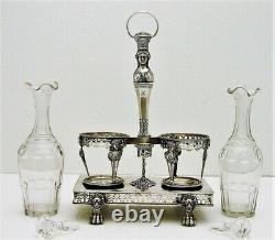 French Sterling Silver & Glass Cruet Set Figural Marked 950 fine c1818