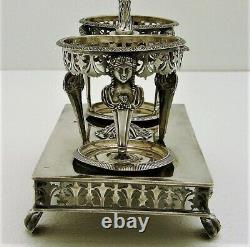 French Sterling Silver & Glass Cruet Set Figural Marked 950 fine c1818